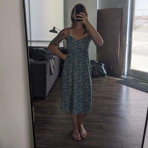 GREEN and WHITE FORAL MIDI DRESS with BOW - Sundress - Women's M - FOREVER 21